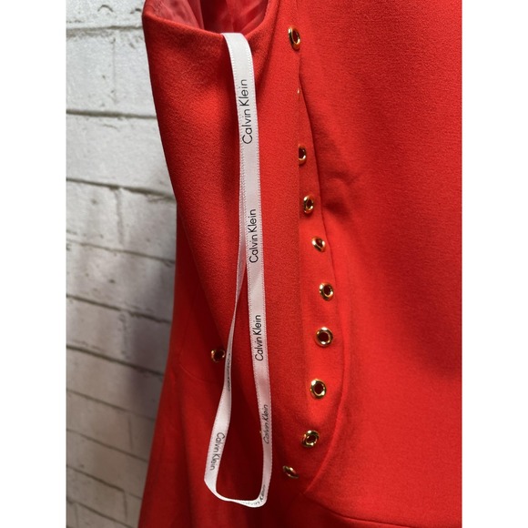 Calvin Klein Dress Womens 10 Red Sleeveless Sheath Grommet Stud Detail Lined - Picture 6 of 8